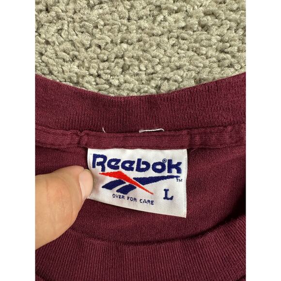 VTG 90s Reebok Shirt Mens L Maroon Blue Single Stitch Short Sleeve USA Made - Picture 4 of 10